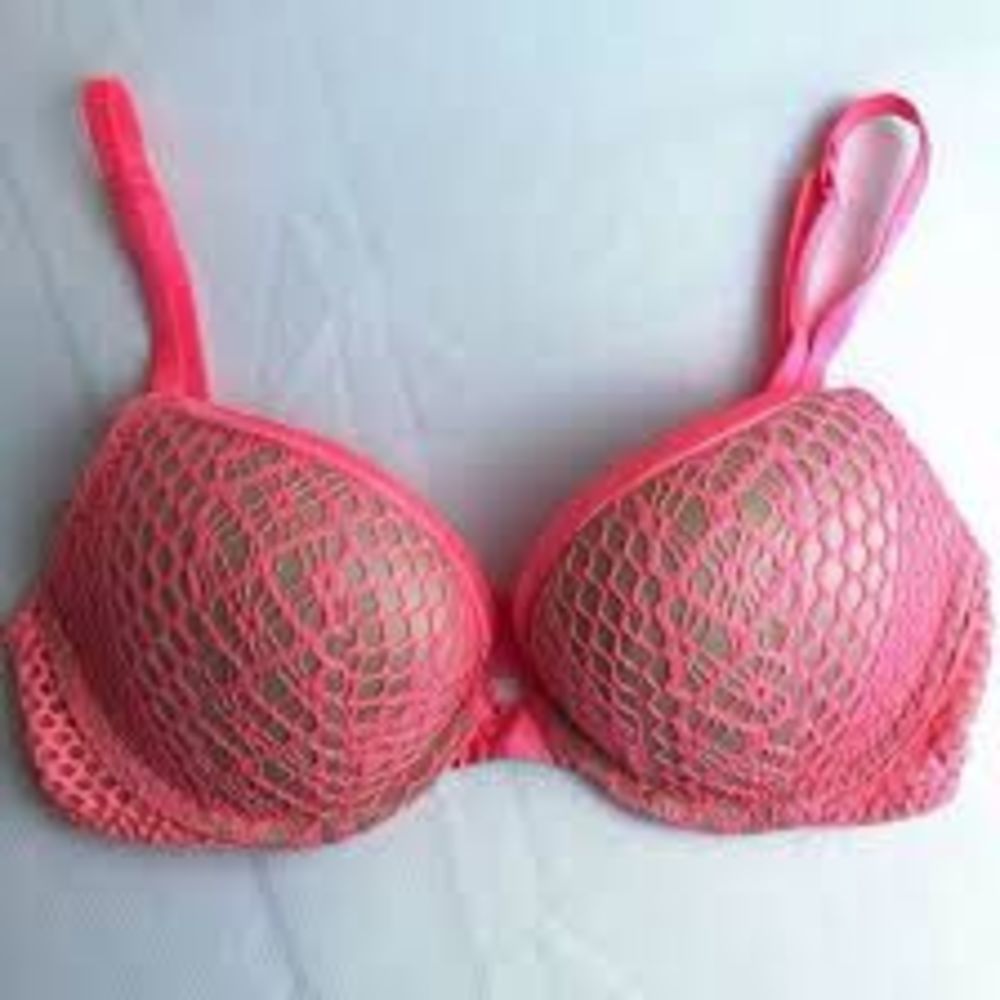- Victoria's Secret Very Sexy  Neon Pink Crochet Mesh Overlay Push Up Plun…